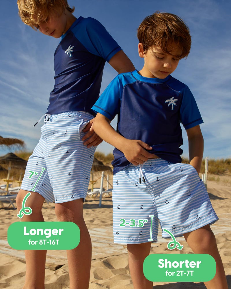 maamgic Swim Trunks Boys Quick Dry Toddler Bathing Suits for Kids Swimsuit Above The Knee Boys Swim Shorts Anchor WhiteBlue 3T - Image 5